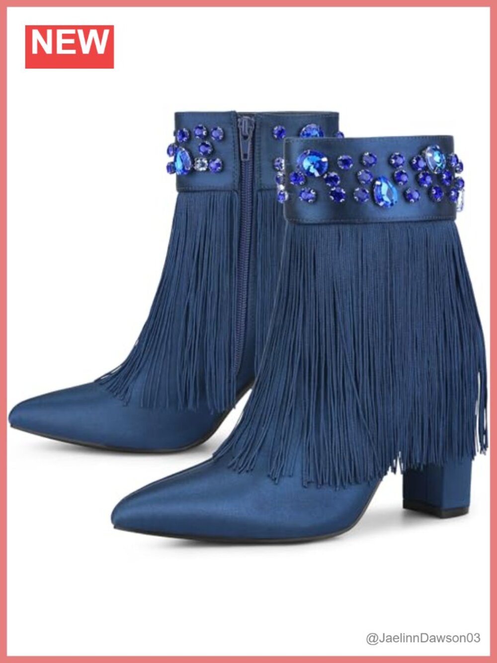 Perphy Ankle Boots Women's Chunky Heel Rhinestone Fringe Boots